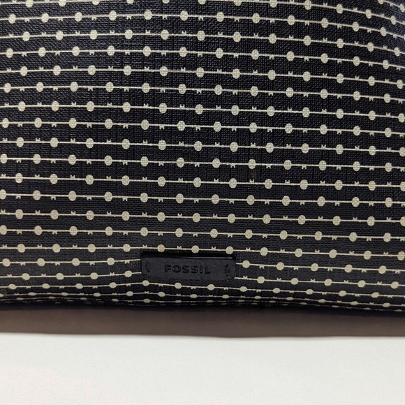 Fossil Crossbody Bag Black Leather & Patterned Fabric | Adjustable Strap - Picture 5 of 8